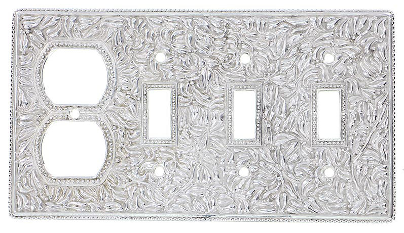 San Michele Patterned 4 - Gang Combination Plate Standard Combination Wall Plate, Polished Nickel