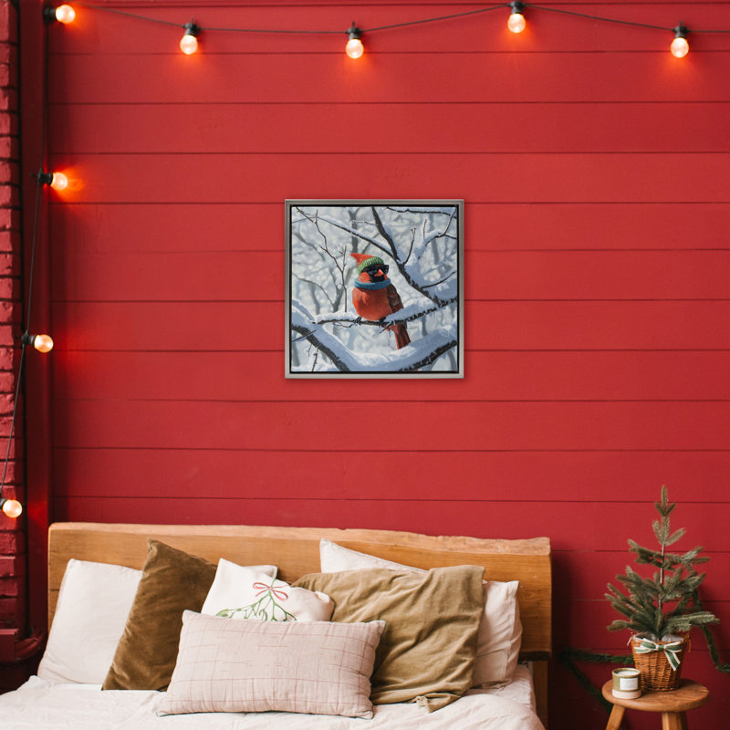 Cadre flottant Winter Cool Cardinal, design par Jim Baldwin, Cadre flottant gris lustré, H 18 po x l 18 po
