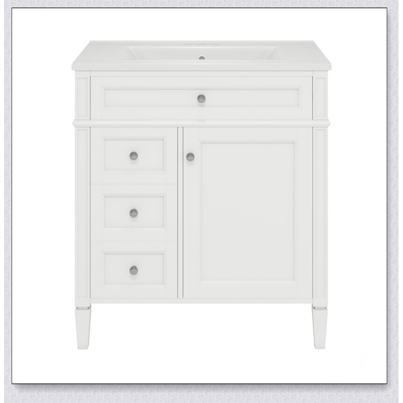 Meuble-lavabo de salle de bain 30 po avec lavabo supérieur, meuble-lavabo moderne avec 2 tiroirs et tiroir basculant, meuble-lavabo simple