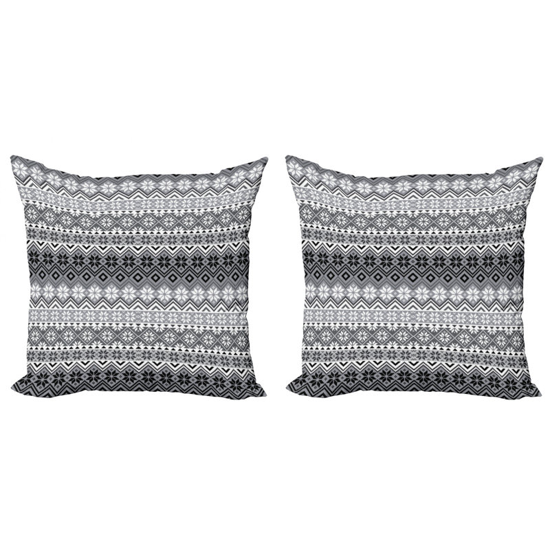 Nordic Snowflake Pattern Black and White Square Throw Pillow Set