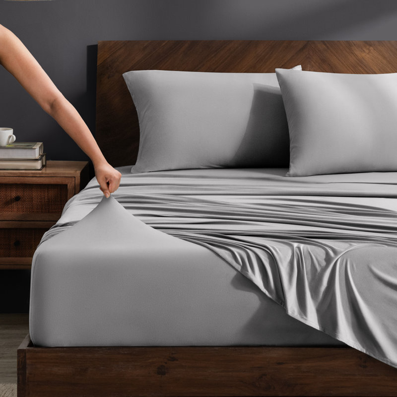 Microfiber Stretch Sheet Set, Twin XL Sheet Set with 1 Standard Pillowcase, Light Gray