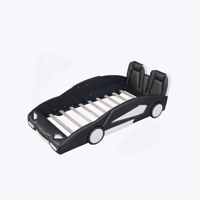 Race Car-Shaped Platform Bed With Wheels, Black