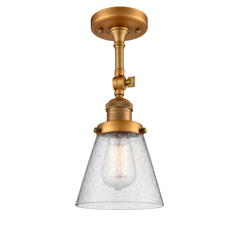 Cone 1 Light Sconce, 6 Watt Vinage LED Bulb, Seedy, Brushed Brass