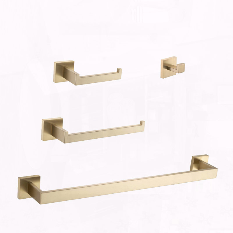 4-Piece Stainless Steel Bathroom Hardware Set, Brushed Gold