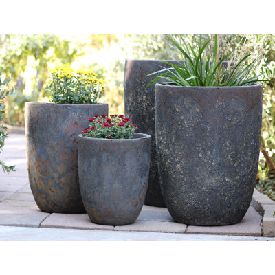 Grands pots coniques Milano - (Corail) Pots en grès, lot de 4 - Intérieur/Extérieur