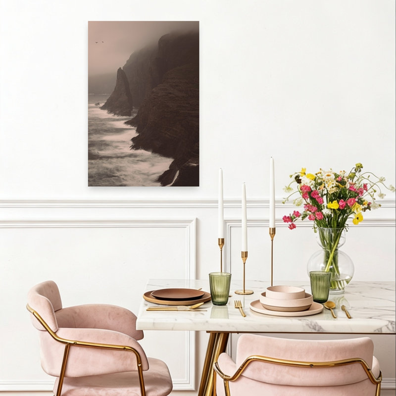 «Misty Coastal Cliff Dramatic Abstract Contemporary Bird Coastal Landscape», reproduction d'art mural, 24" H x 16" W