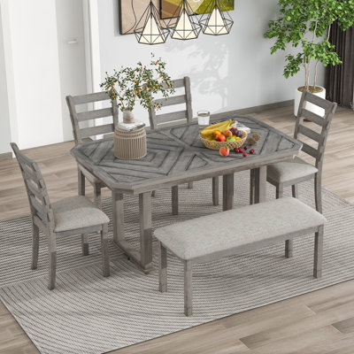 Bhudevi 6 - Person Solid Wood Solid Wood Top Double Pedestal Dining Set