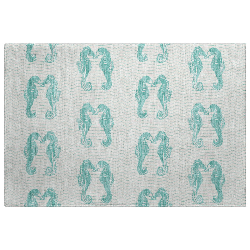 Tapis d'hippocampe de première qualité ADS194, Turquoise, 2 pi 6 po x 3 pi 10 po