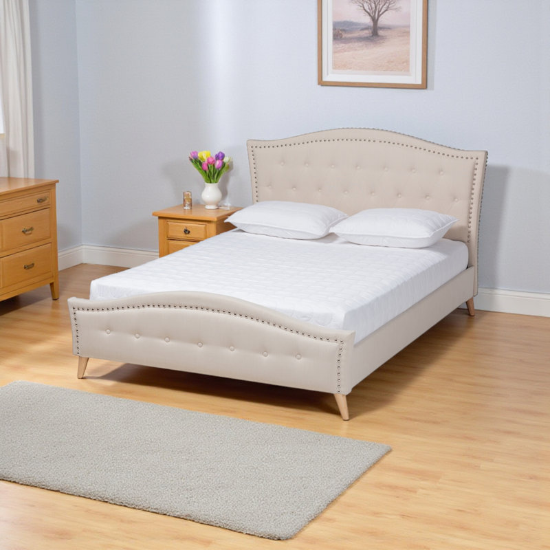 Lit plateforme très grand en polyester rembourré beige H 45,86 po x l 81,95 po x L 86,31 po, Très grand, Beige
