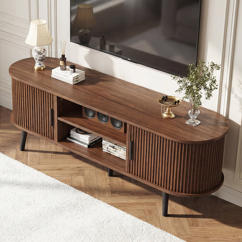 Meuble télé pour téléviseur de 60 po ou moins de style Mid-Century moderne l 53,94 po, Noyer