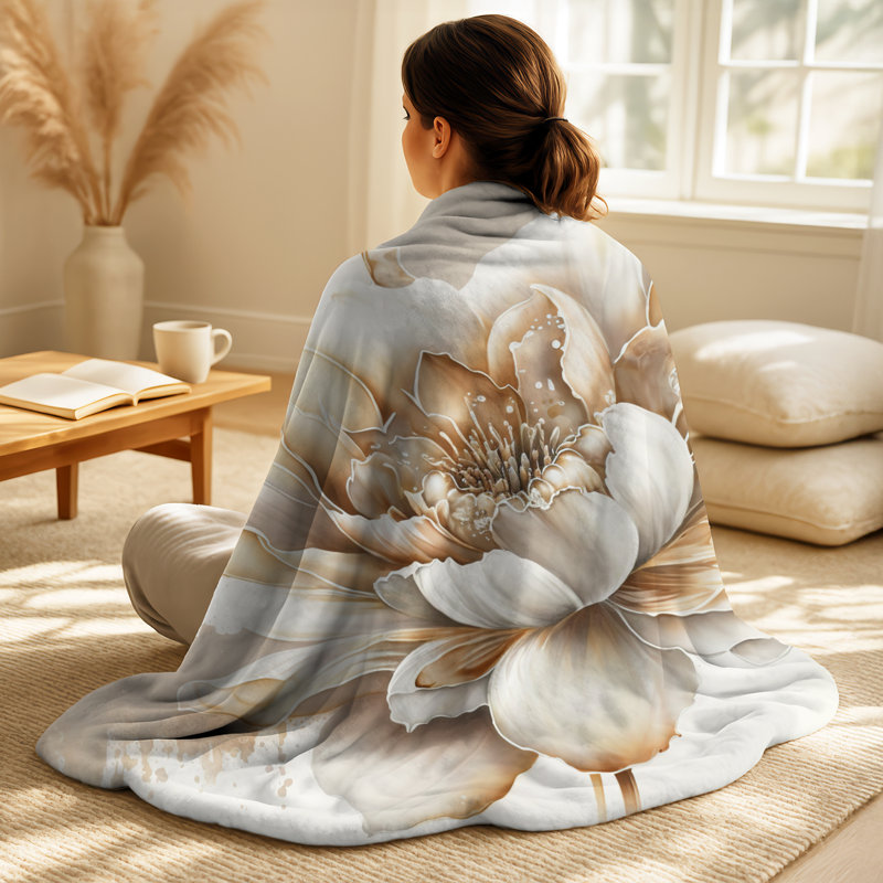 Jeté Blooming Beige Floral Design I - Floral