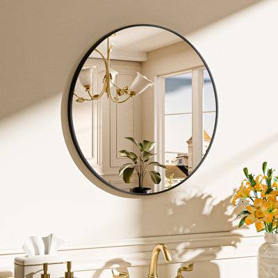 Round/Circle Vanity Mirror with Aluminum Alloy Frame, HD Tempered Glass, French Cleat Mounted Wall Decor Bathroom Vanity Mirror