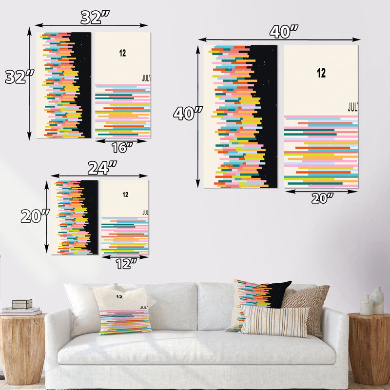 «Retro Abstract Minimal Colorful Geometrics» - ensemble de 2 reproductions, Toile tendue, H 20 po x l 24 po x P 1 po