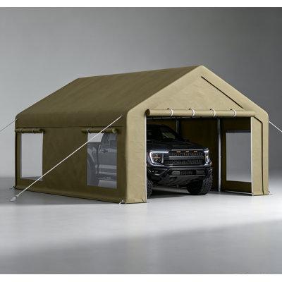 Abri de voiture robuste de 3,65 m x 6,10 m, garage portatif avec parois latérales et portes enroulables pour camions, VUS et bateaux