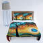 Ensemble de housse de couette en microfibre bleu / orange / jaune Aqua Burn-262088831-176707720