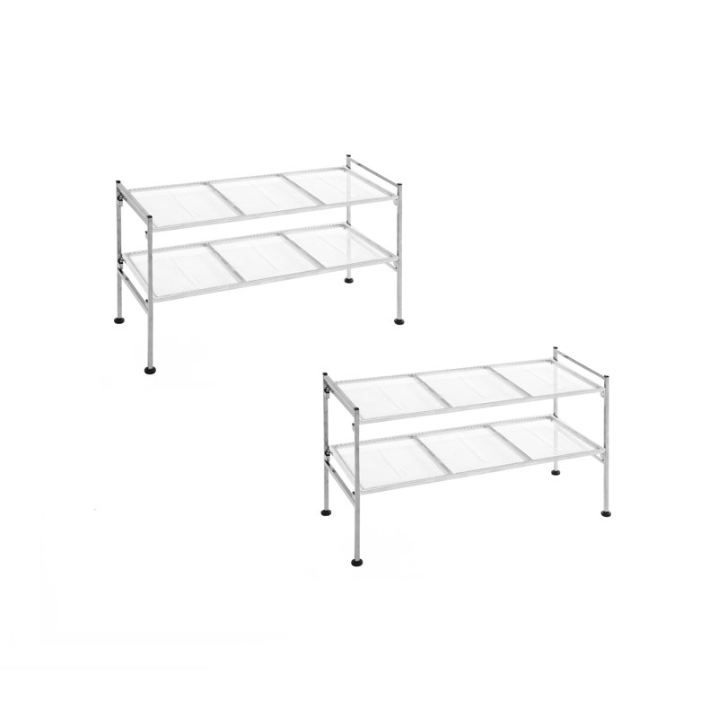 Silver 4-Tier Stackable Metal Mesh Shoe Rack