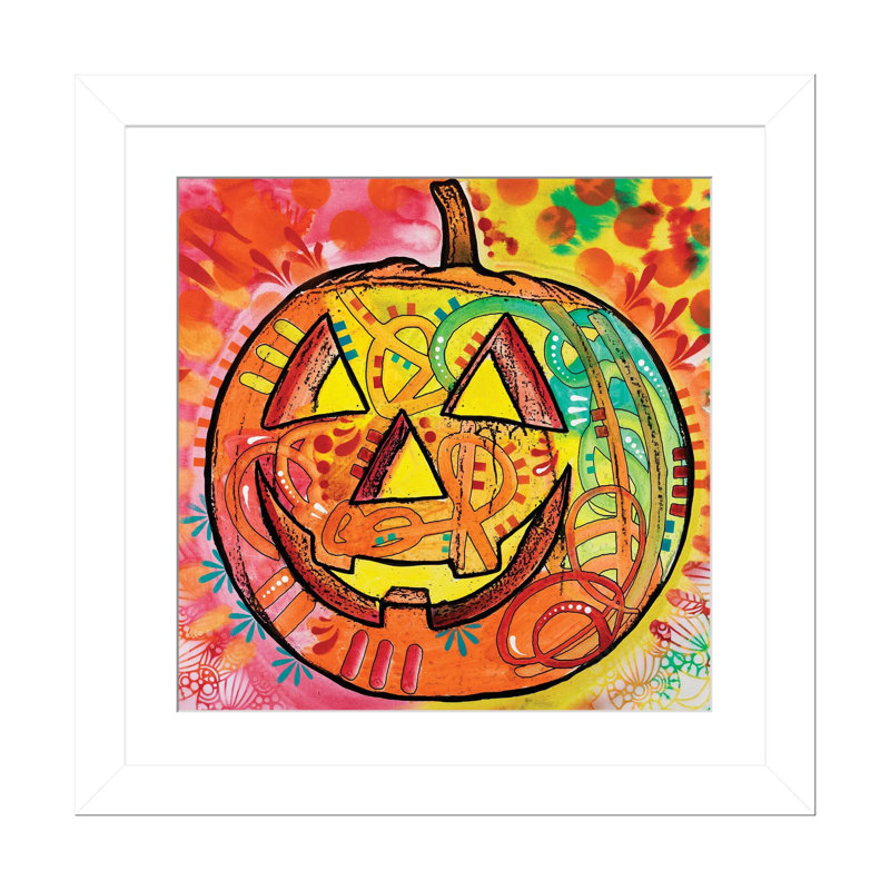 Jack O 'Lantern - reproduction d'art murale - papier d'art encadré, H 16 po x l 16 po, Blanc