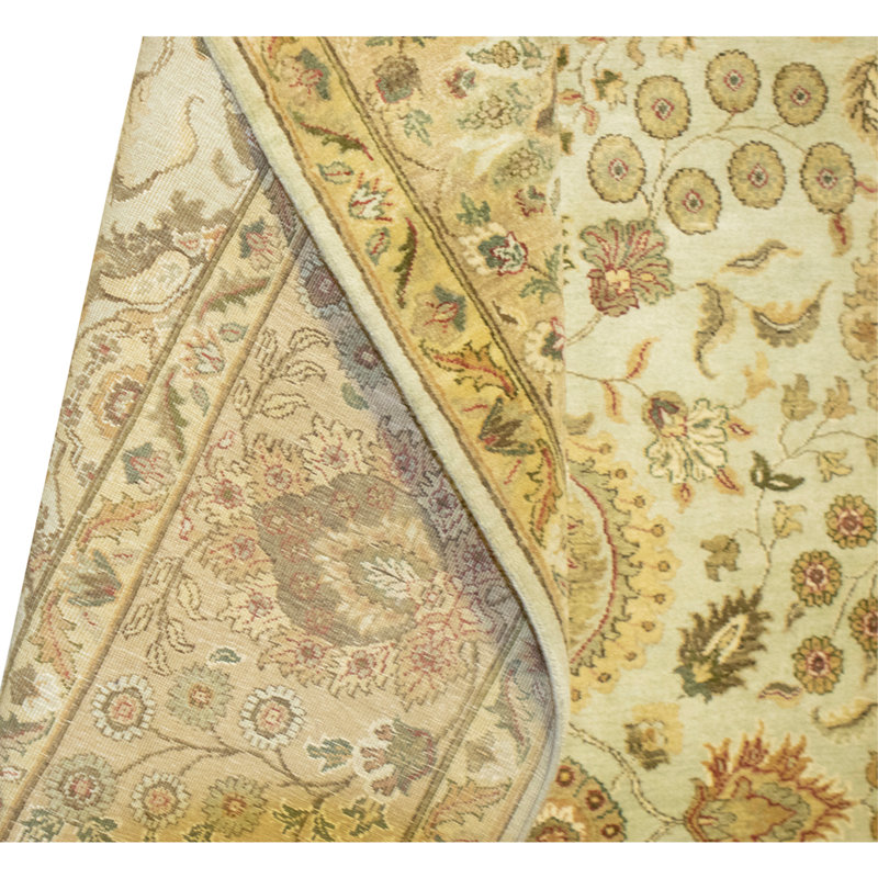 Tapis bleu clair et crème noué à la main de haute qualité
