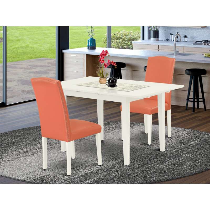Ensemble de table de salle à manger rectangulaire en bois massif avec plateau papillon, Lin blanc, Flamant rose