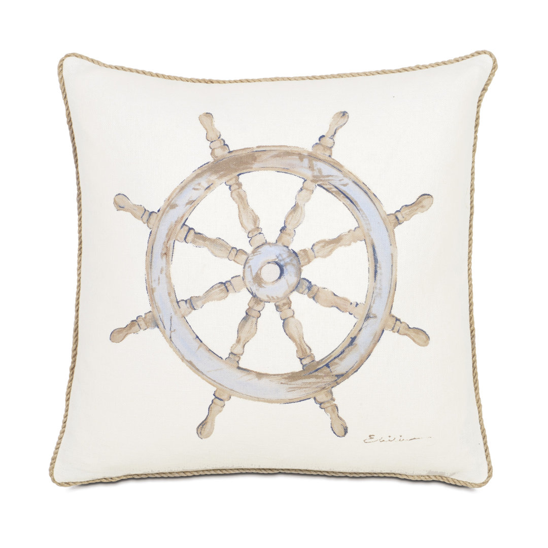 Maritime Hand Painted Ship's Wheel Throw Pillow Cover & Insert Eastern Accents