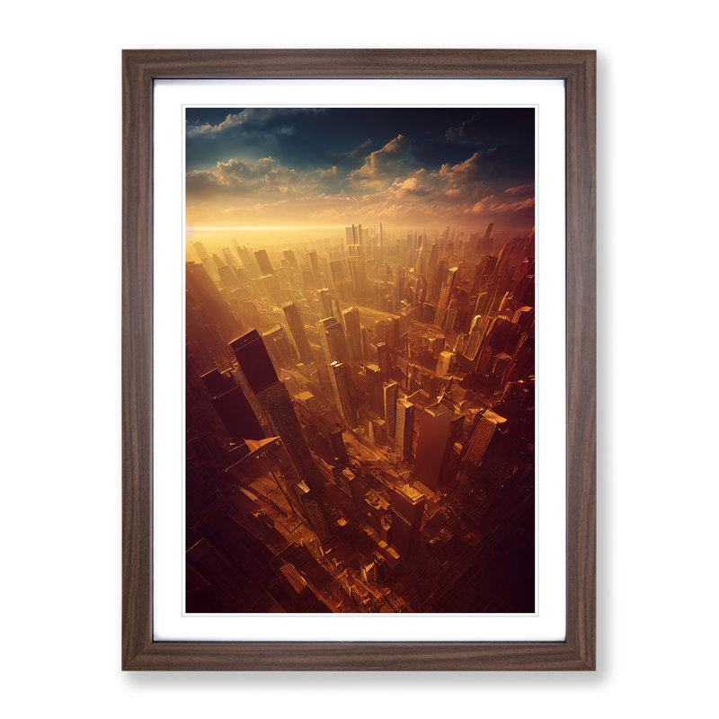 View Of A City Skyline No.2 - Single Picture Frame Print, 46cm H x 34cm W x 2cm D, Walnut Framed
