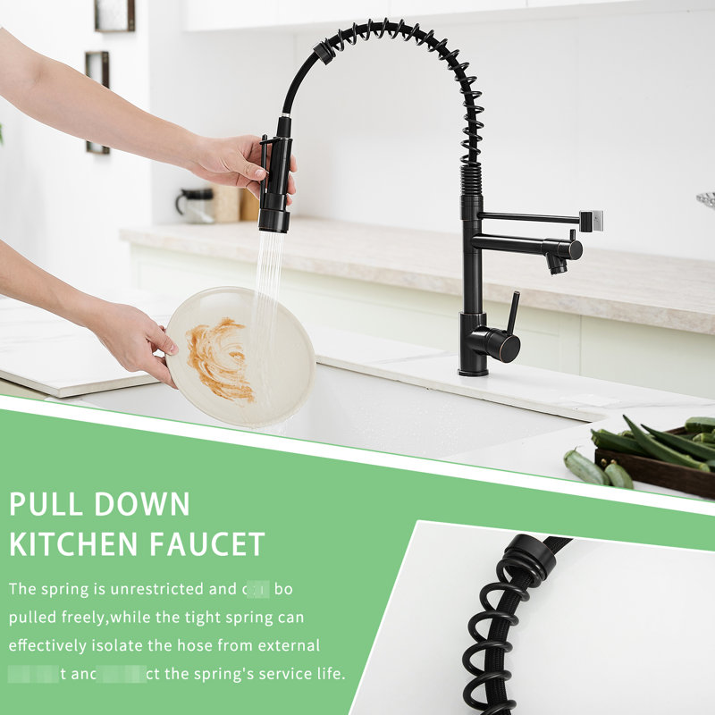 Oil-Rubbed Bronze Kitchen Sink Faucet Pull Down , Single Handle Lever, 360 Degree Rotatable, Ceramic Filler, Modern Fixture With In Bronze, Spin, Equipment