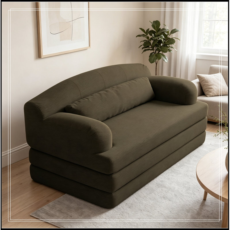 Canapé pliable à deux places en velours côtelé avec coussin moelleux, Brun