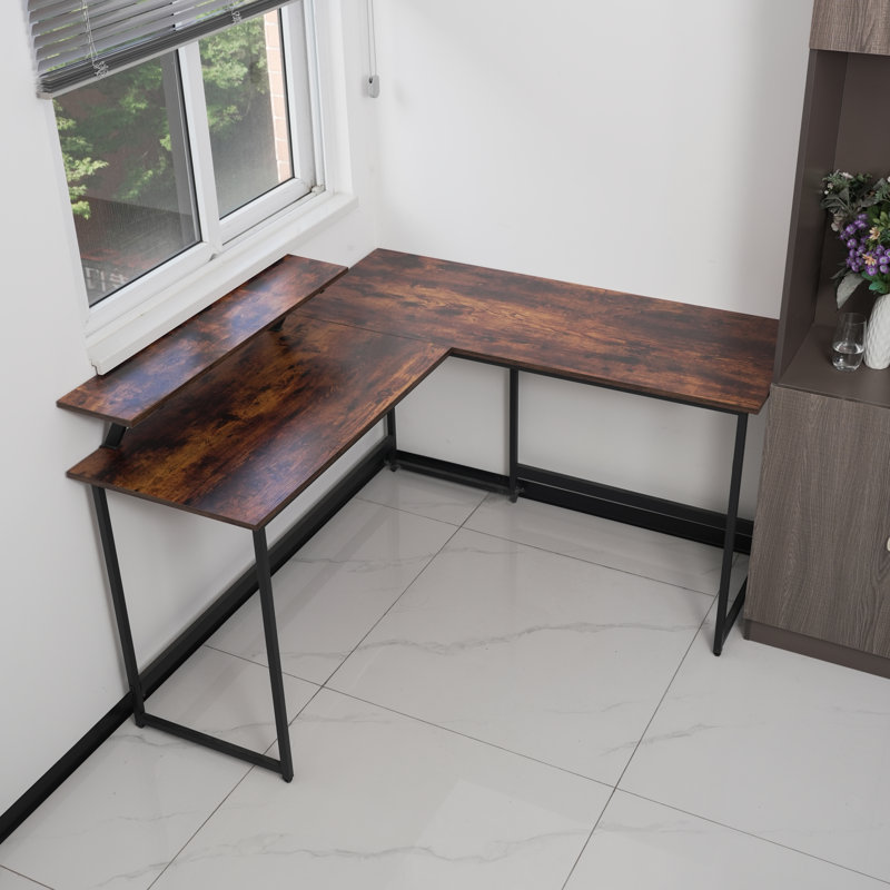 Cadmore L-Shaped Metal Base Computer Desk, Brown
