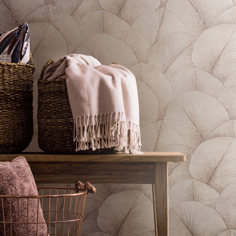 Kumano 3D Embossed Palm Leaf Wallpaper Roll, Pink
