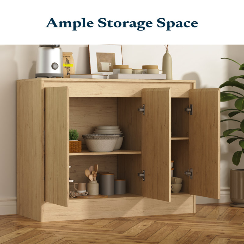 Buffet Cabinet With Storage, Coffee Bar Cabinet With 3 Doors And Adjustable Shelf, Modern Kitchen Buffet Sideboard For Living Room, Kitchen,