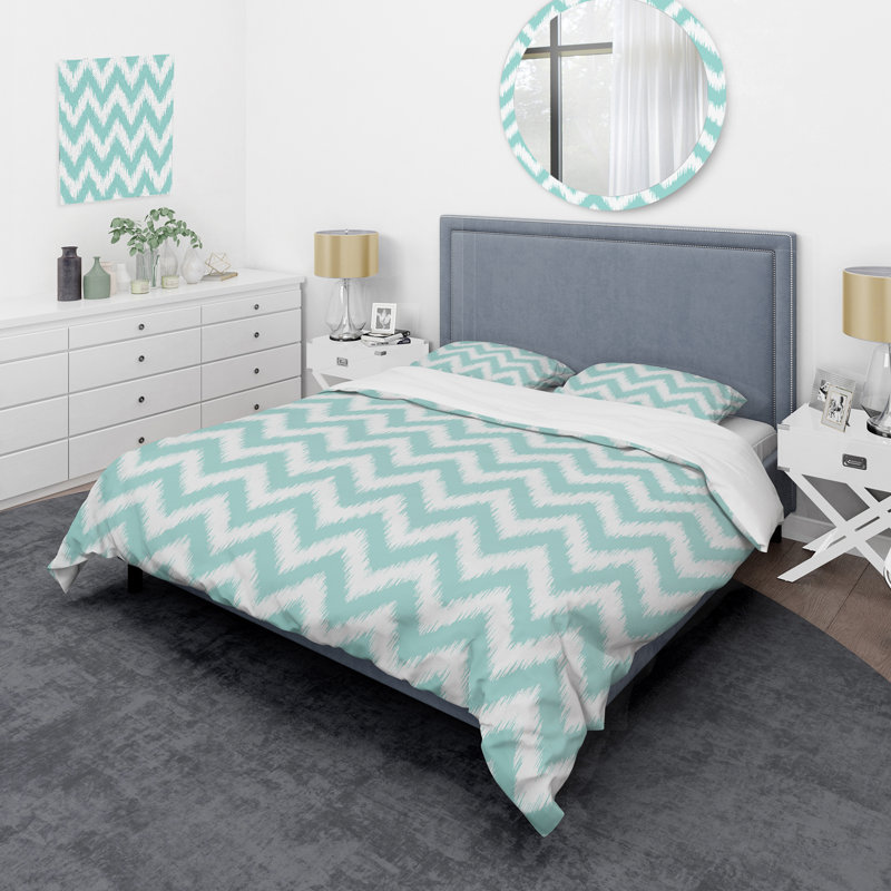 Ensemble de housse de couette à motif géométrique en tissu vert, Housse de couette pour grand lit et 2 taies décor