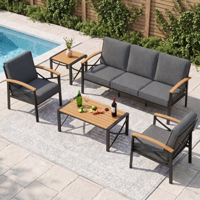 5-Person Outdoor Patio Set, Outdoor Conversation Set with Weather Resistant Cushions, Heavy-Duty Metal Frame Patio Furniture Set for Backyard, Poolside