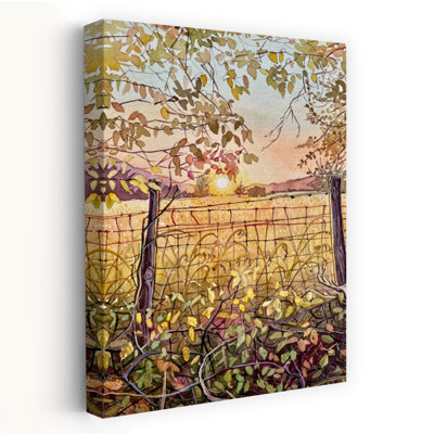 «Golden Autumn Sunset», reproduction d'art paysage d'automne rustique serein