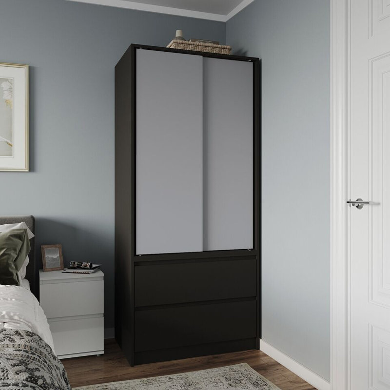 Solid Wood Wardrobe, Black/Grey