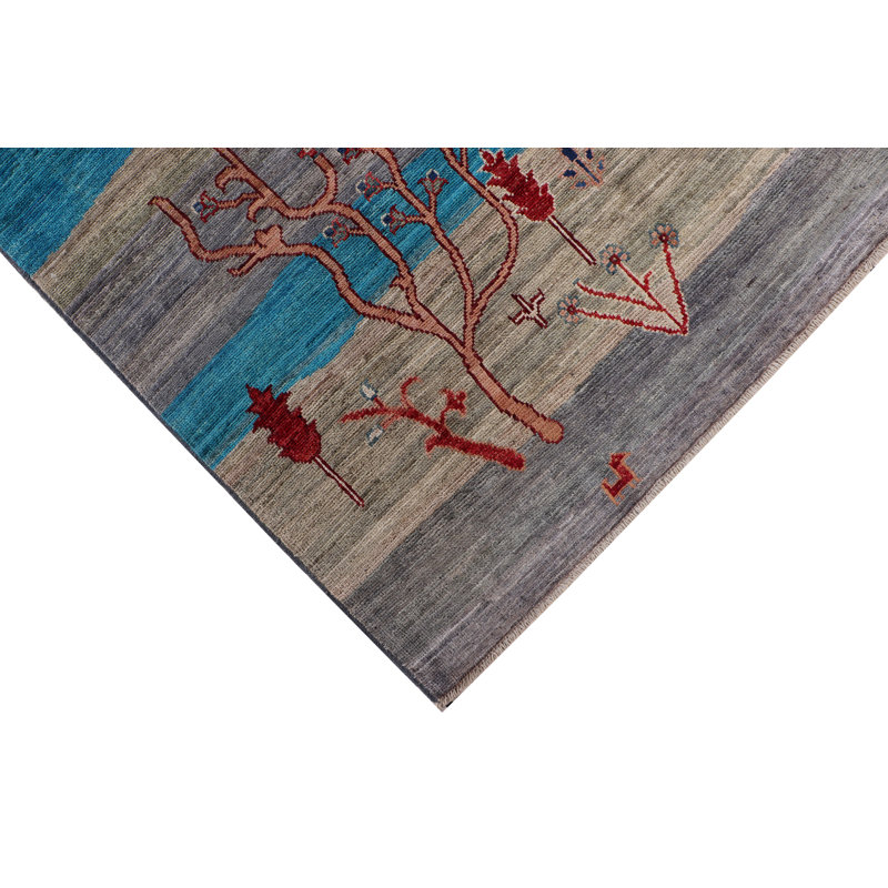 Tapis unique bleu / rouge 7 pi 11 po x 9 pi 7 po