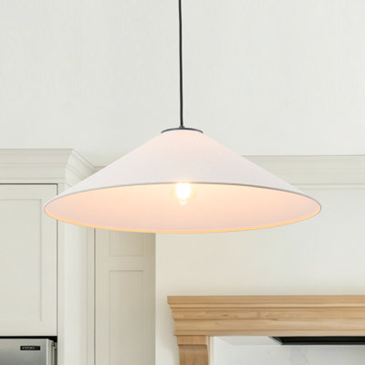 Modern 1-Light Large Fabric Cone Pendant Light
