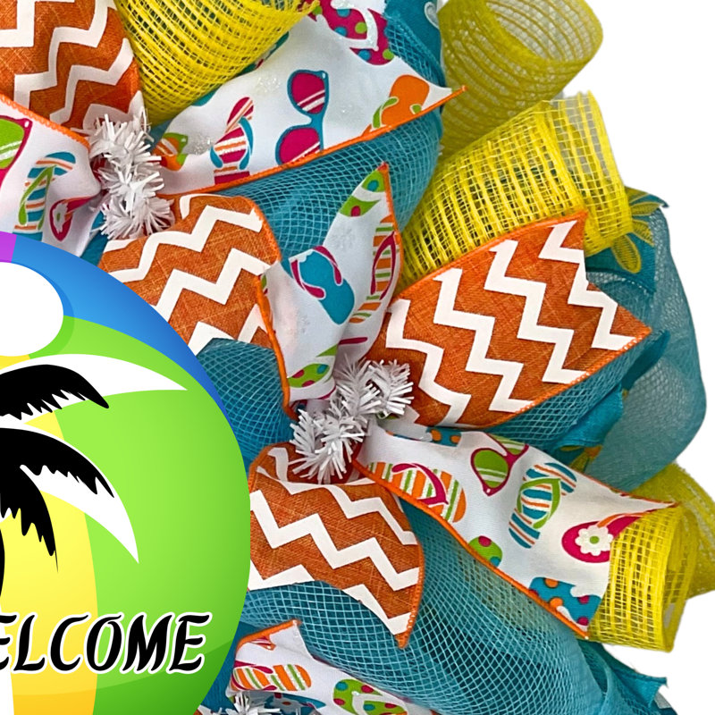 Palm Tree Welcome Summer Wreath with Beach Ball Handmade