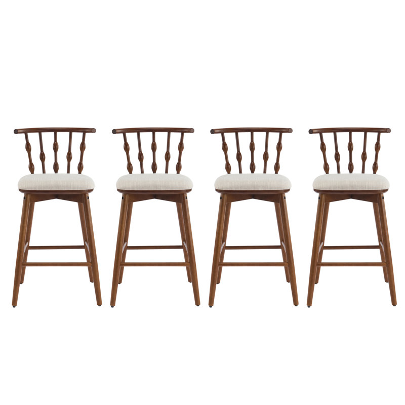 Tabourets de bar rembourrés en bois d'hévéa de style Mid-Century, Noyer