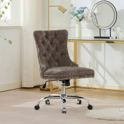 Chaise de bureau, chaise de bureau moderne rembourrée capitonnée en chenille avec base en métal chromé, chaise de bureau pivotante réglable