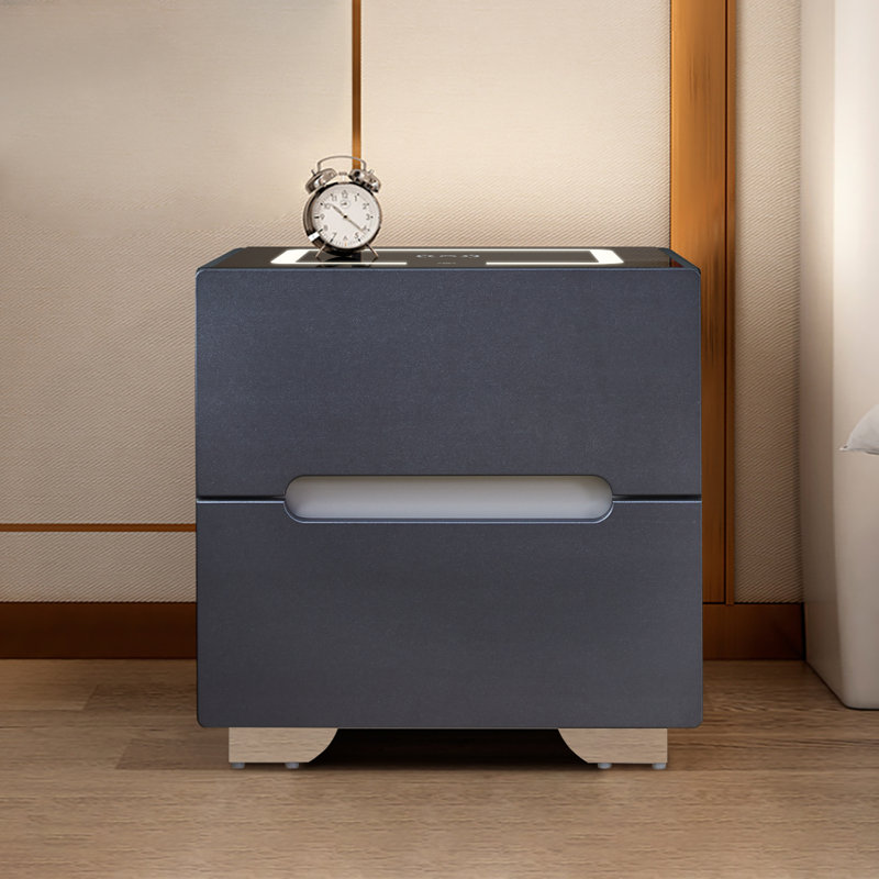 Uguna 50cm W Manufactured Wood Bedside Table, Dark Grey, Black