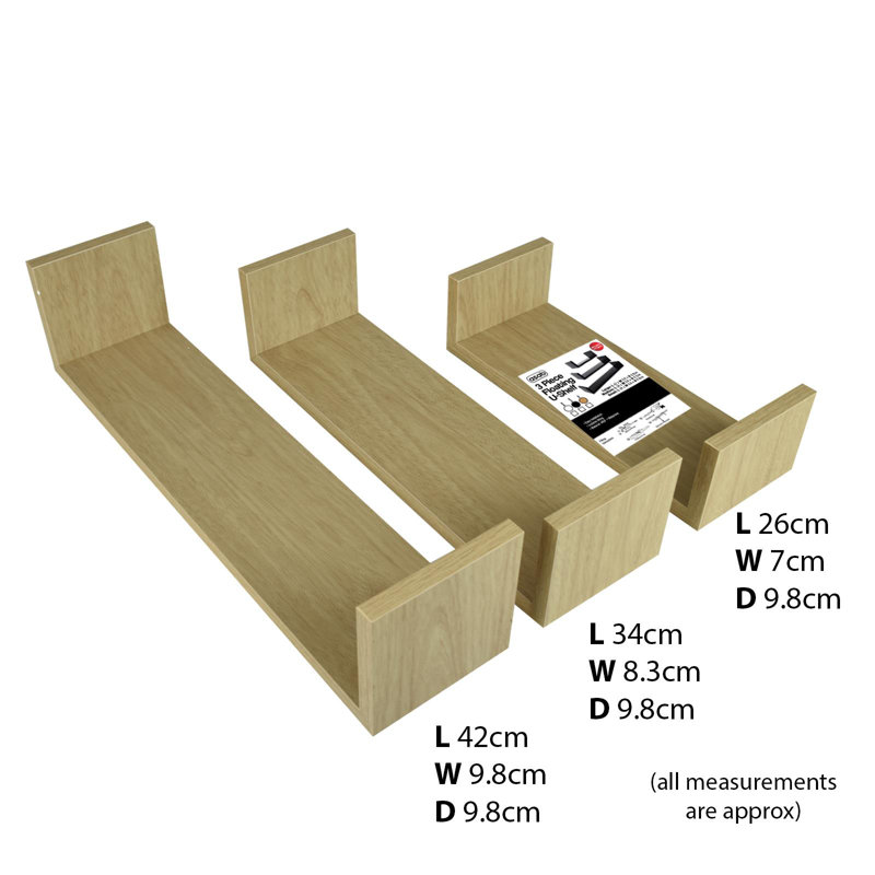 Dreshawn 3 Piece Floating Shelf, Oak