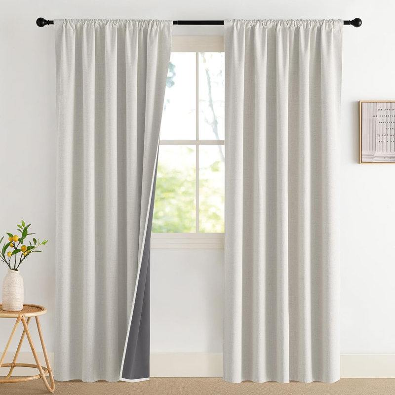 NICETOWN Burlap Vintage 2 Panels Faux Linen 100% Blackout Curtains, Rod Pocket Style, Thermal Insulated & Noise Reducing Drapes for Living Room, Bedroom, Modern, Farmhouse