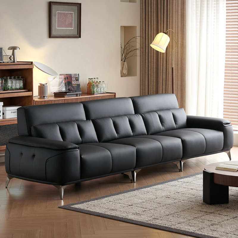 Canapé modulaire noir en similicuir, 102.36" W