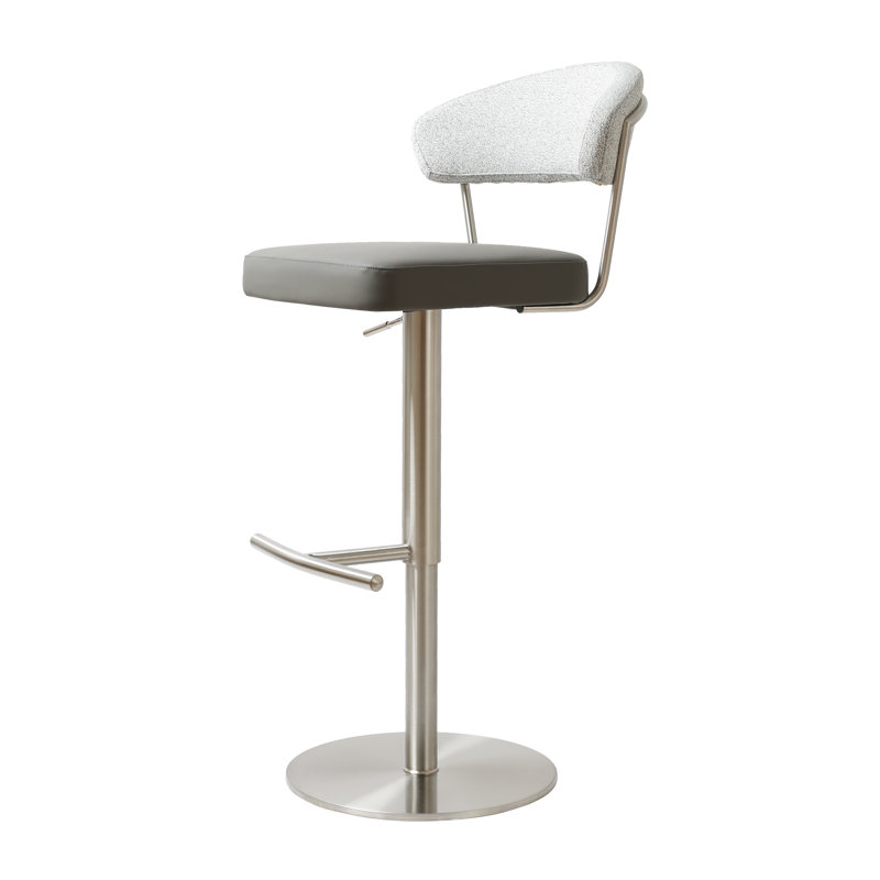 Bihter Swivel Upholstered Adjustable Height Counter Stool with Metal Frame, Grey/Silver