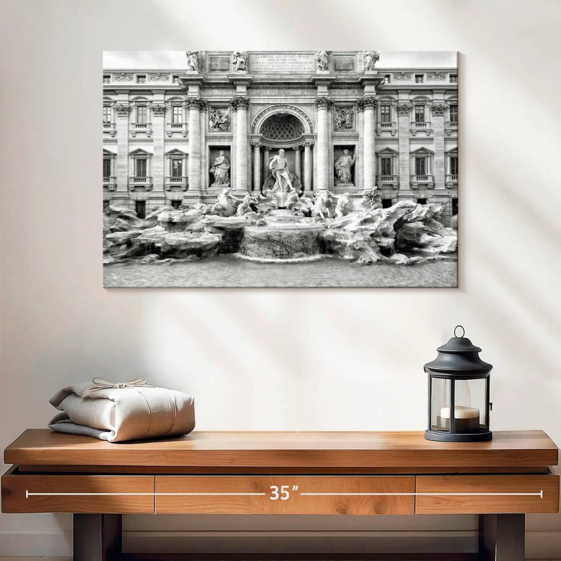 Fontaine Ravi Trevi en noir et blanc, H 16 po x l 24 po