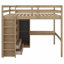 Structure de lit mezzanine en bois tout-en-un avec garde-robe intégrée, bureau de poste de travail, tablettes de rangement ouvertes et tiroirs-312849651