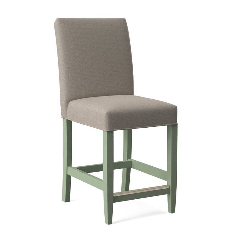 Manhattan Upholstered Stool with Solid Wood Frame, Beige Performance Fabric; 0851-73, Celery Finish