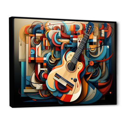 Cubic Blue And White Guitar Melodies - Music Wall Art