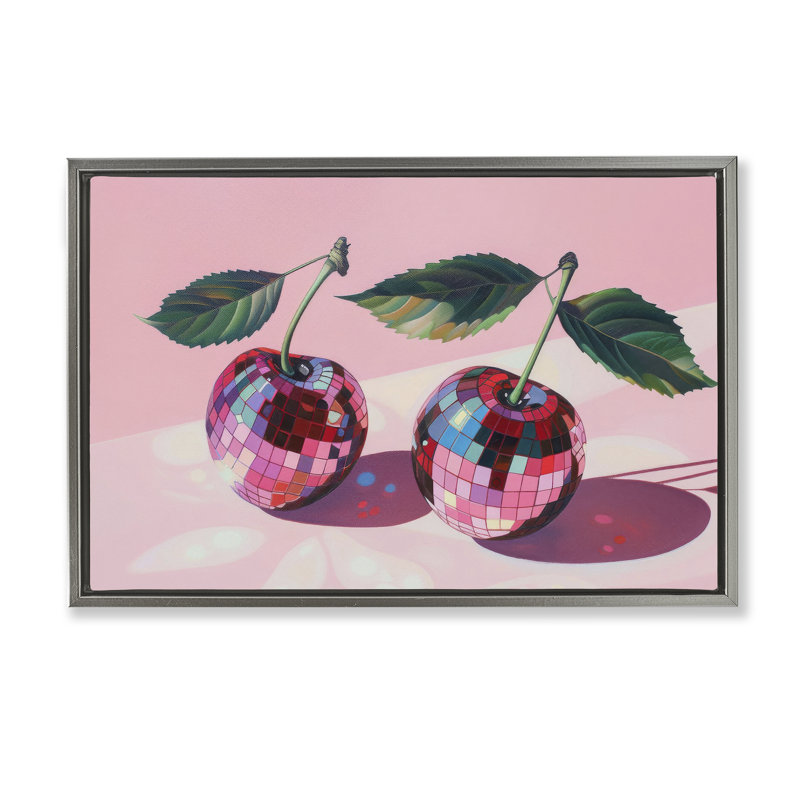 Cadre flottant boule disco cerise, design LSR Creative Studio, Cadre flottant gris lustré, H 17 po x l 25 po