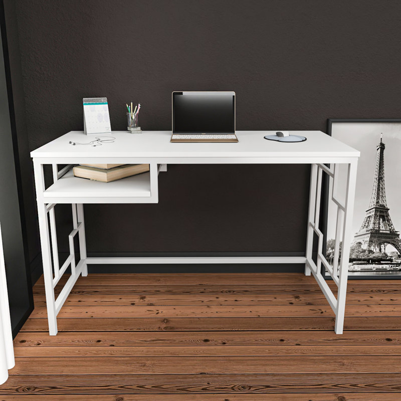 Richland Metal Base Writing Desk, White/White